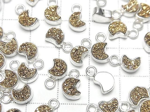 [Video] Druzy Agate Moon Charm 7x6mm Gold Plated Silver925 2pcs