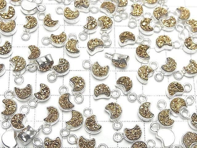 [Video] Druzy Agate Moon Charm 7x6mm Gold Plated Silver925 2pcs