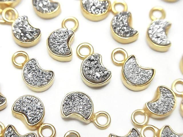 [Video] Druzy Agate Moon Charm 7x6mm Silver Plated 18KGP 2pcs