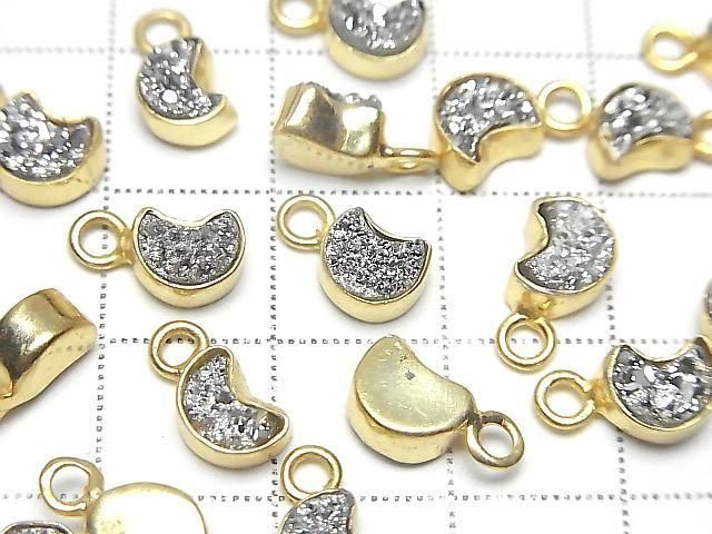 [Video] Druzy Agate Moon Charm 7x6mm Silver Plated 18KGP 2pcs