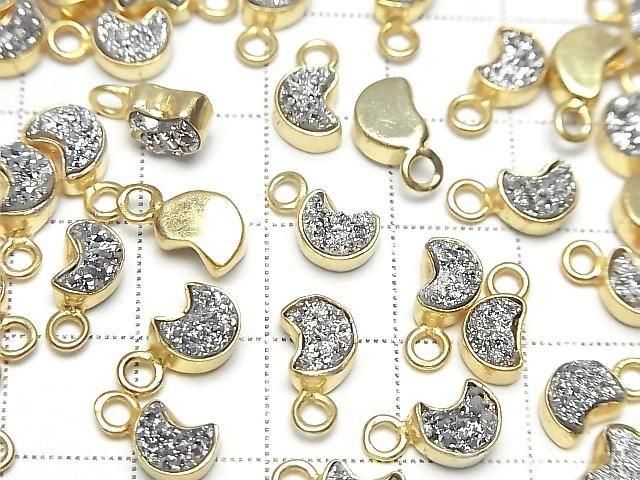 [Video] Druzy Agate Moon Charm 7x6mm Silver Plated 18KGP 2pcs
