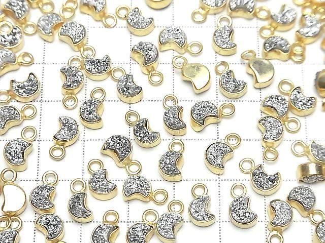 [Video] Druzy Agate Moon Charm 7x6mm Silver Plated 18KGP 2pcs