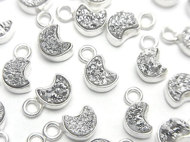 [Video] Druzy Agate Moon Charm 7x6mm Silver Plated Silver925 2pcs
