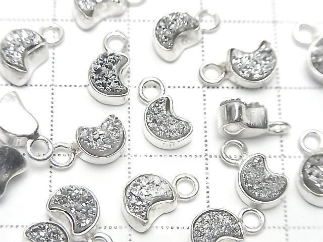[Video] Druzy Agate Moon Charm 7x6mm Silver Plated Silver925 2pcs
