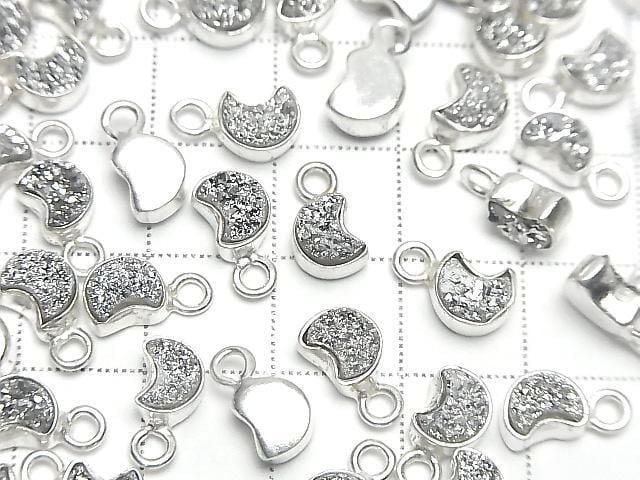 [Video] Druzy Agate Moon Charm 7x6mm Silver Plated Silver925 2pcs