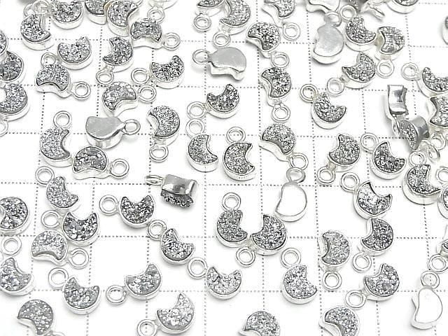 [Video] Druzy Agate Moon Charm 7x6mm Silver Plated Silver925 2pcs