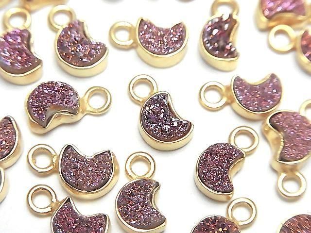 [Video] Druzy Agate Moon Charm 7x6mm Pink Coating 18KGP 2pcs