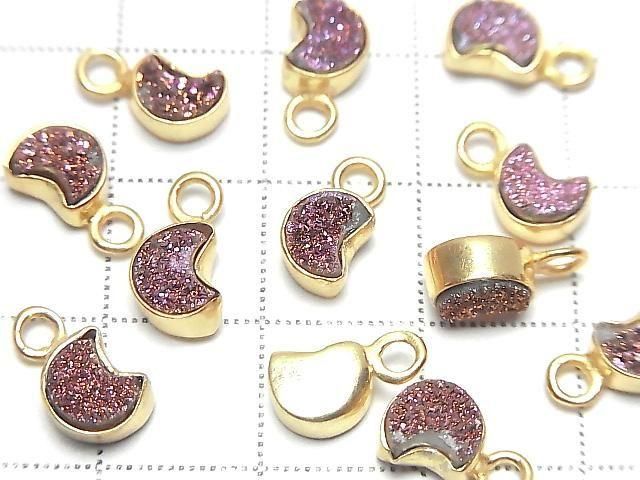 [Video] Druzy Agate Moon Charm 7x6mm Pink Coating 18KGP 2pcs