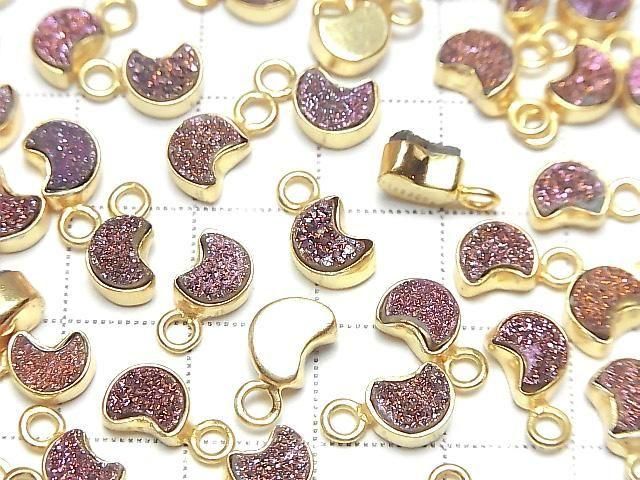 [Video] Druzy Agate Moon Charm 7x6mm Pink Coating 18KGP 2pcs
