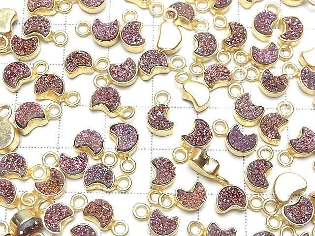 [Video] Druzy Agate Moon Charm 7x6mm Pink Coating 18KGP 2pcs