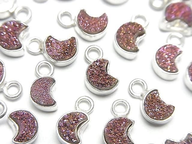 [Video] Druzy Agate Moon Charm 7x6mm Pink Coated Silver925 2pcs