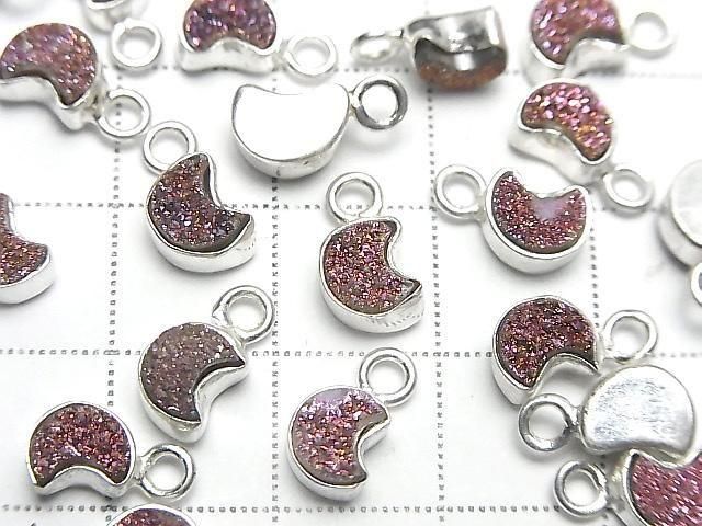 [Video] Druzy Agate Moon Charm 7x6mm Pink Coated Silver925 2pcs