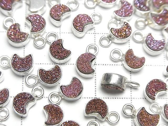 [Video] Druzy Agate Moon Charm 7x6mm Pink Coated Silver925 2pcs