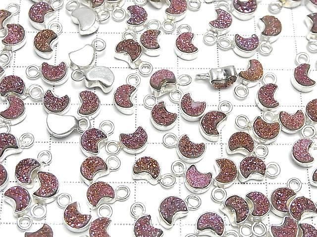 [Video] Druzy Agate Moon Charm 7x6mm Pink Coated Silver925 2pcs