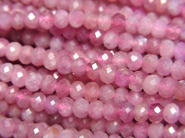 [Video] High Quality! Pink Tourmaline AA++ Faceted Button Rondelle 4x4x3mm half or 1strand beads (approx. 15inch/36cm)