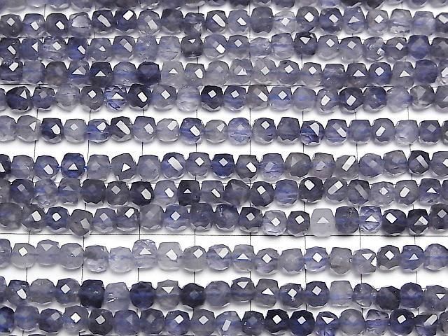 [Video] High Quality! Iolite AAA- Cube Shape 4x4x4mm half or 1strand beads (aprx.15inch/36cm)