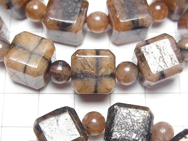 [Video] Chiastolite Cube Shape 12mm & Round 6mm Bracelet