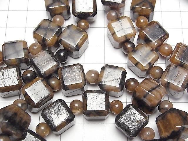 [Video] Chiastolite Cube Shape 12mm & Round 6mm Bracelet