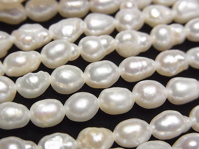 [Video] Fresh Water Pearl AA Rice-Baroque 6x5x5mm White 1strand beads (approx. 13 inches/33 cm)