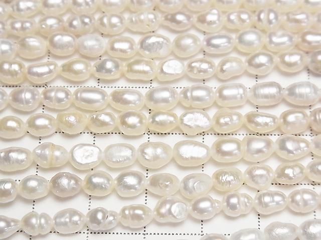 [Video] Fresh Water Pearl AA Rice-Baroque 6x5x5mm White 1strand beads (approx. 13 inches/33 cm)
