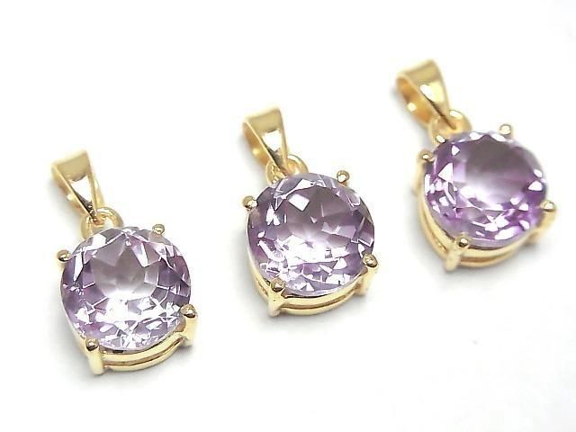 [Video] High Quality Amethyst AAA Round Faceted 10x10mm Pendant 18KGP
