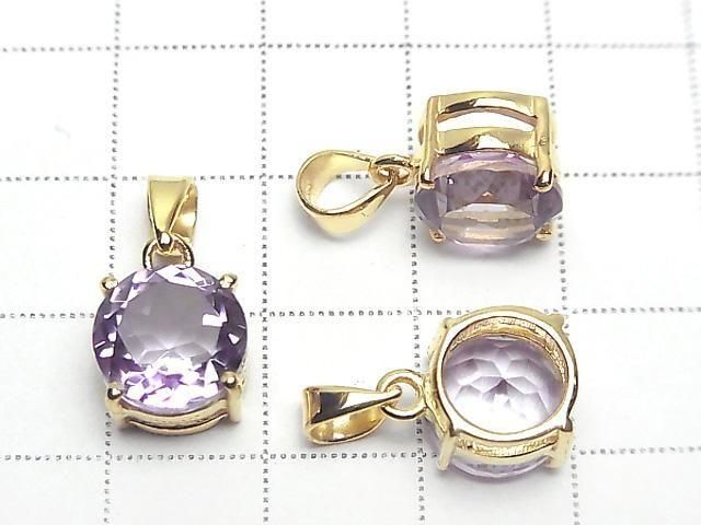 [Video] High Quality Amethyst AAA Round Faceted 10x10mm Pendant 18KGP