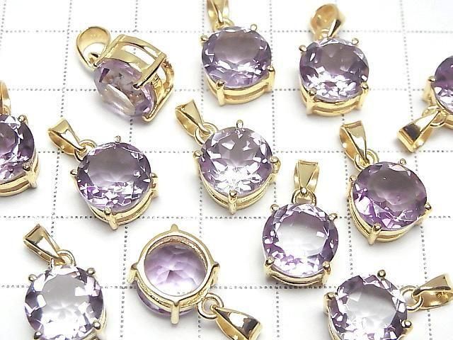 [Video] High Quality Amethyst AAA Round Faceted 10x10mm Pendant 18KGP