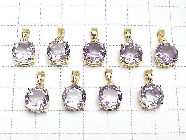 [Video] High Quality Amethyst AAA Round Faceted 10x10mm Pendant 18KGP