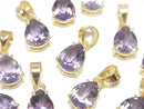 [Video] High Quality Amethyst AAA Pear Shape Faceted 9x7mm Pendant 18KGP