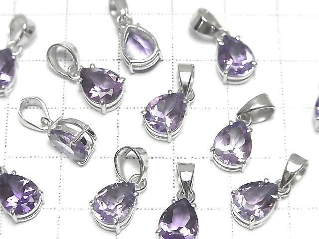 [Video]High Quality Amethyst AAA Pear shape Faceted 9x7mm Pendant Silver925