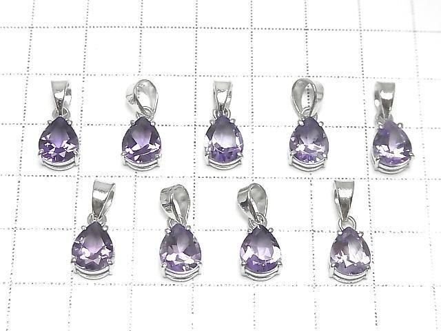 [Video]High Quality Amethyst AAA Pear shape Faceted 9x7mm Pendant Silver925