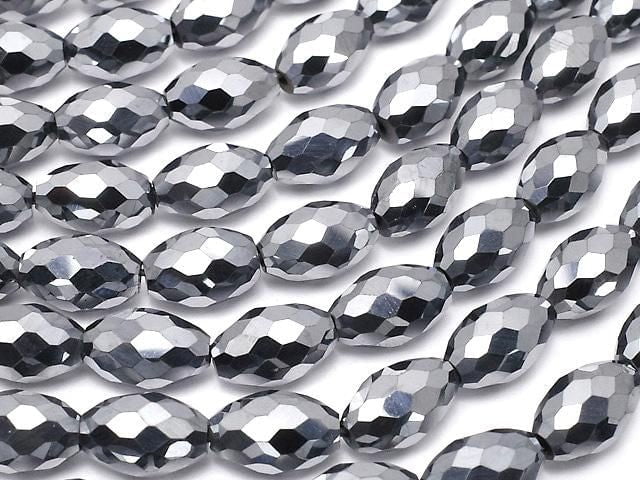 [Video]High Quality! Terahertz Faceted Rice 9x6x6mm half or 1strand beads (aprx.14inch/34cm)