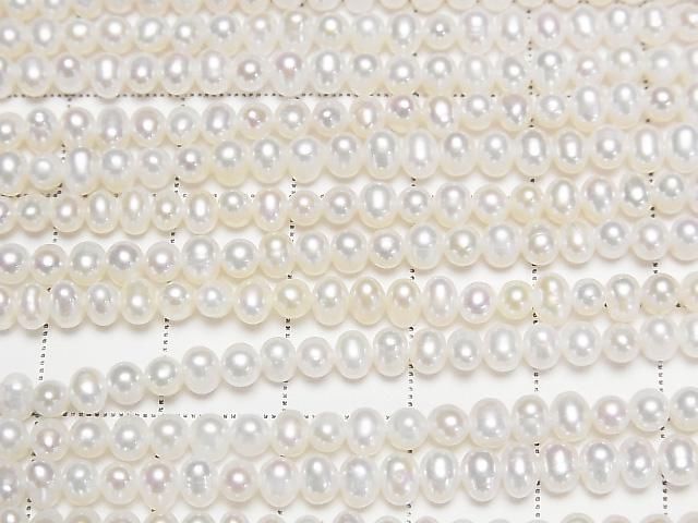 [Video] Fresh Water Pearl AA+ Potato Rondelle 3.5-4mm White 1strand beads (approx. 15 inches/37 cm)