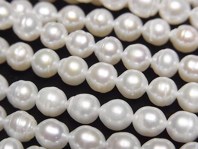 [Video] Fresh Water Pearl AA Semi Round-Rice 5-6mm White 1strand beads (approx. 15 inches/36 cm)