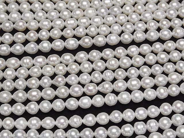 [Video] Fresh Water Pearl AA Semi Round-Rice 5-6mm White 1strand beads (approx. 15 inches/36 cm)