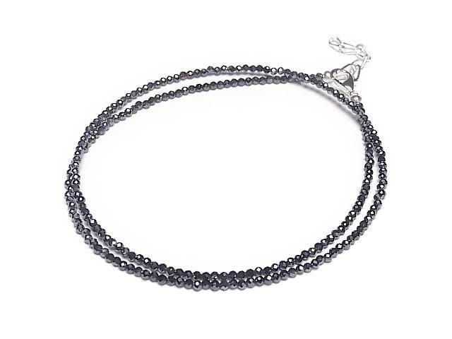 [Video] High Quality Black Spinel AAA Faceted Round 2mm Silver Plated Necklace