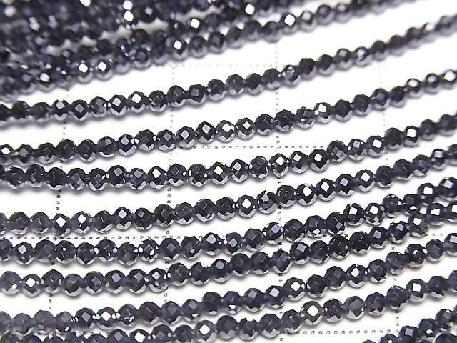 [Video] High Quality Black Spinel AAA Faceted Round 2mm Silver Plated Necklace