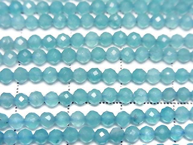 [Video] High Quality! Blue-Green Jade Faceted Round 3mm 1strand beads (approx. 15 inch/37 cm)