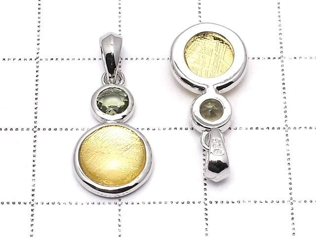 Meteorite & Moldavite 1-stone Coin Pendant 10mm Silver925 Yellow Gold 1pc