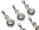 Meteorite & Moldavite 1-stone Coin Pendant 10mm Silver925 Black 1pc