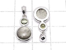 Meteorite & Moldavite 1-stone Coin Pendant 10mm Silver925 Black 1pc