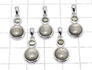 Meteorite & Moldavite 1-stone Coin Pendant 10mm Silver925 Black 1pc
