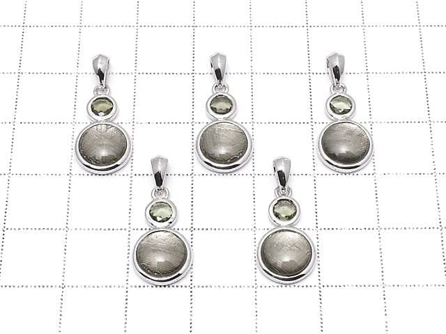 Meteorite & Moldavite 1-stone Coin Pendant 10mm Silver925 Black 1pc