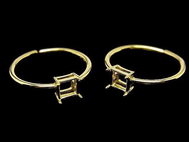 [Video] Silver925 Ring Frame (Prong Setting) Square Faceted 4mm 18KGP Free Size 1pc