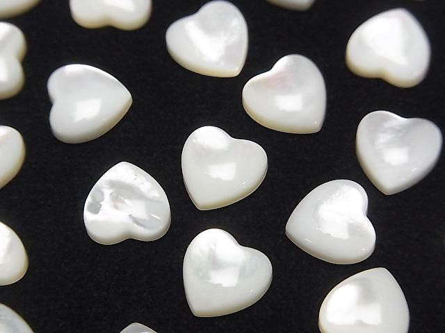 [Video] High Quality White Shell (Silver-lip Oyster) AAA Heart Cabochon 8x8mm 5pcs