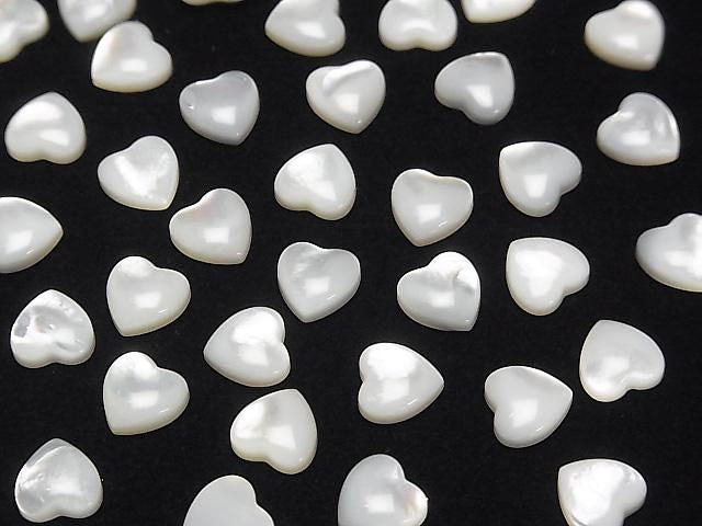 [Video] High Quality White Shell (Silver-lip Oyster) AAA Heart Cabochon 8x8mm 5pcs