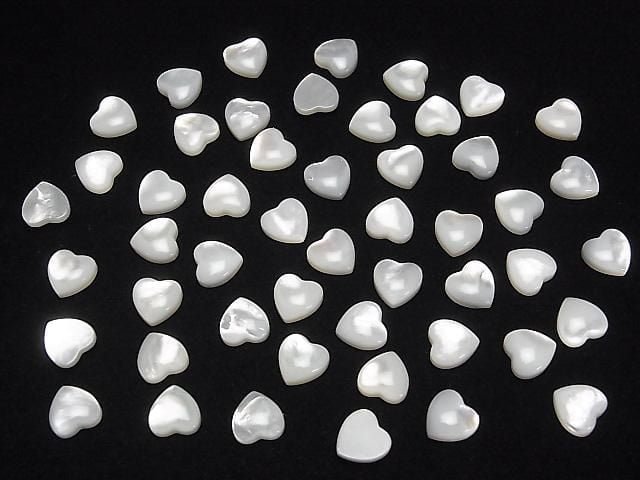 [Video] High Quality White Shell (Silver-lip Oyster) AAA Heart Cabochon 8x8mm 5pcs