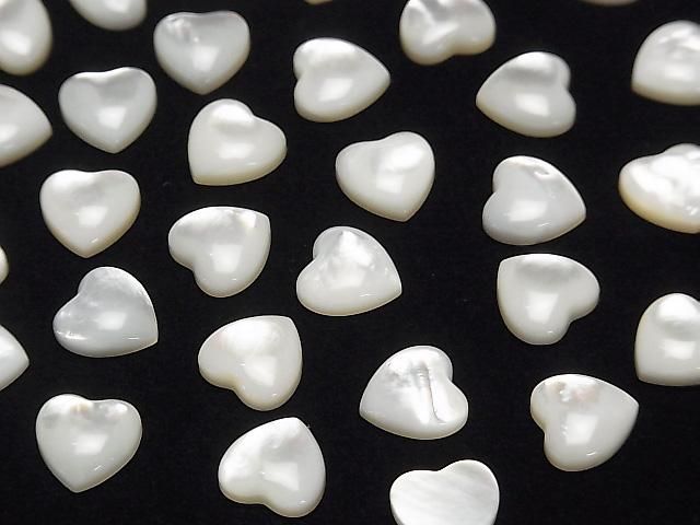 [Video] High Quality White Shell (Silver-lip Oyster) AAA Heart Cabochon 10x10mm 4pcs
