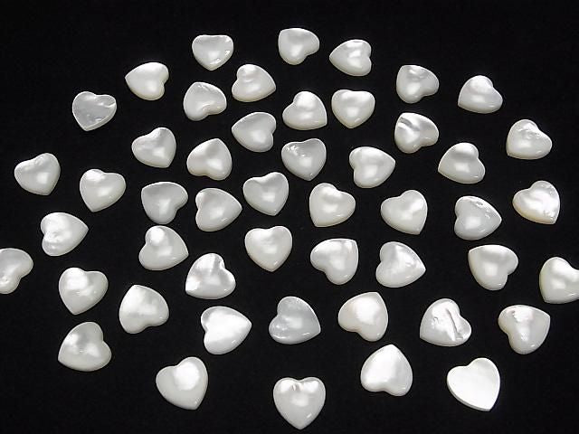 [Video] High Quality White Shell (Silver-lip Oyster) AAA Heart Cabochon 10x10mm 4pcs