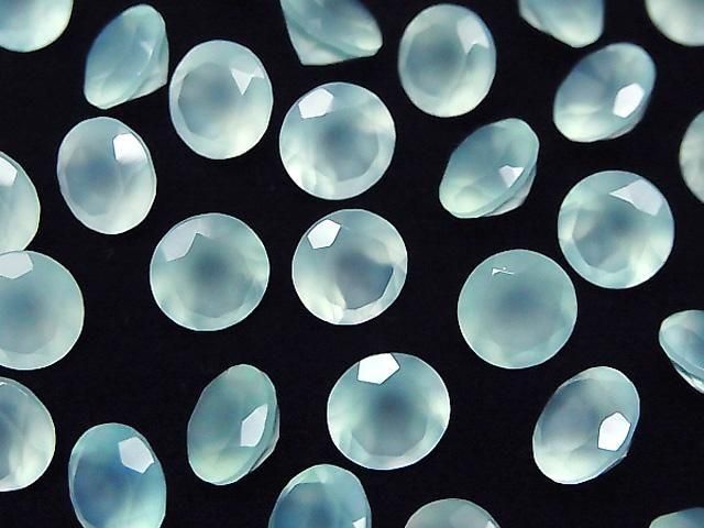 [Video] High Quality Sea Blue Chalcedony AAA Loose Stone Round Faceted 8x8mm 5pcs